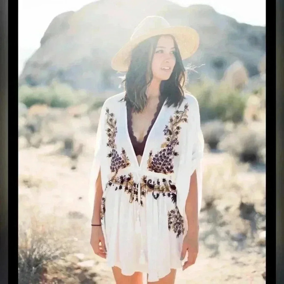 Free People Pretty Pineapple Embroidered White Dress - Picture 1 of 5